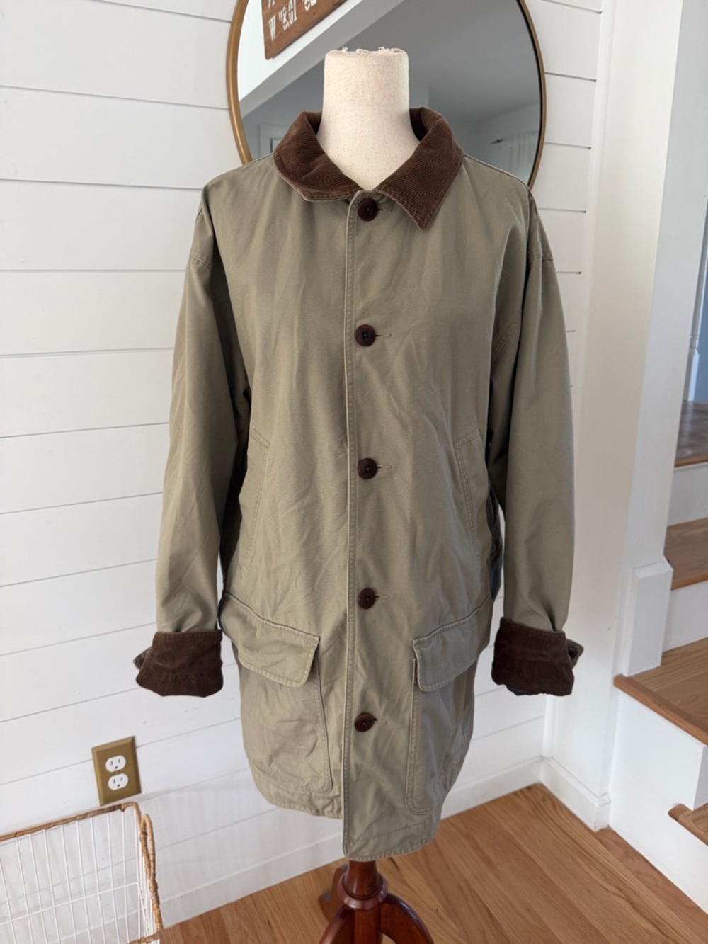 L.L. Bean Men's Tan Field Jacket with Brown corduroy Collar -Large - Picture 7 of 11